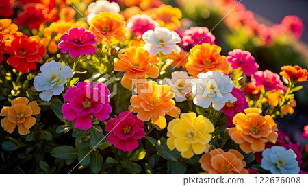colorful primroses in the garden, selective focus, nature background . Generate Ai 122676008