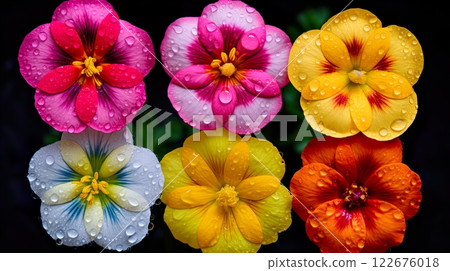 colorful primroses in the garden, selective focus, nature background . Generate Ai 122676018