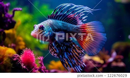 Siamese fighting fish (Betta splendens) in aquarium . Generate Ai Siamese fighting fish (Betta splendens) in aquarium . Generate Ai 122676029