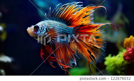 Siamese fighting fish (Betta splendens) in aquarium . Generate Ai 122676032