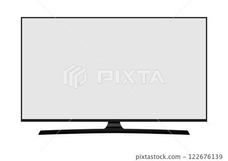 4K TV flat screen lcd or oled, plasma, realistic illustration, White blank monitor mock up. wide flatscreen monitor 122676139