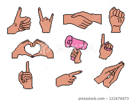 Pixel art collection with various hand gestures 122676873