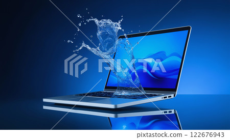 stream of water pours on the laptop 122676943