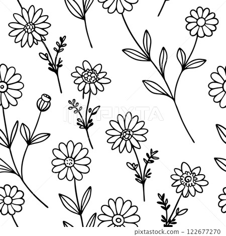 Wildflower Floral Seamless Pattern Vector for Textile, Wallpaper, and Packaging Design Illustration 122677270
