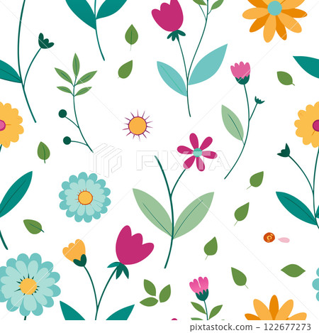 Wildflower Floral Seamless Pattern Vector for Textile, Wallpaper, and Packaging Design Illustration 122677273