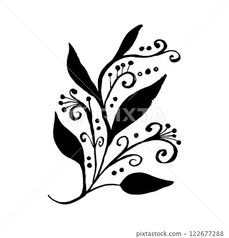 Hand drawn black and white abstract floral motif with rough edges foliage 122677288