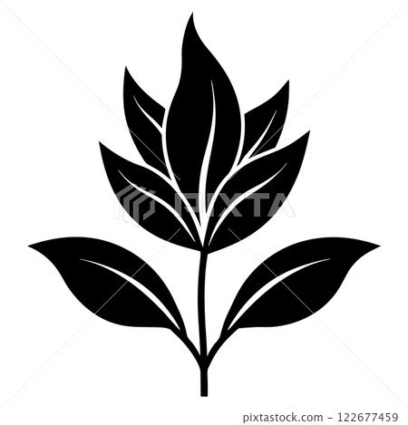 Detailed Plant Silhouette with Roots for Botanical Illustrations, Logos, and Eco-Friendly Design Projects  122677459