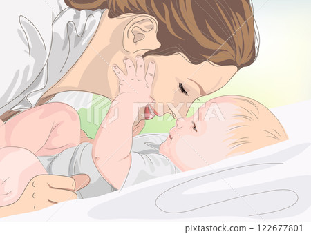 Newborn Baby Realistic Poster Mother s day. Vector Newborn Baby Realistic Poster Mother s day. Vector 122677801