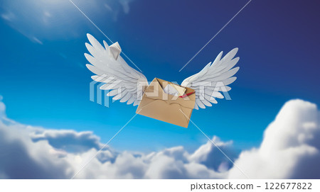 A love letter in a white envelope flies on angel wings in the blue sky. A declaration of love. Valentine's Day, February 14 symbol Declaration of love This is AI-generated item A love letter in a white envelope flies on angel wings in the blue sky. A declaration of love. Valentine's Day, February 14 symbol Declaration of love This is AI-generated item 122677822