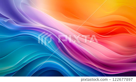 Abstract background texture depicting a spectrum of different bright yellow, pink, blue, violet colors. Wavy vivid pattern. Multicolored 3D render. This is AI-generated item 122677897