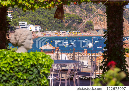 Terrace with Stone Pergola Overlooking the Sea in Tossa de Mar, Catalonia, Spain 122678097