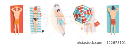 People Character on Seaside and Beach Sunbathing at Summer Vector Set People Character on Seaside and Beach Sunbathing at Summer Vector Set 122678101