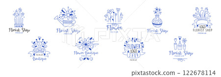 Flower Shop Logo Design and Florist Boutique Emblem Vector Set 122678114