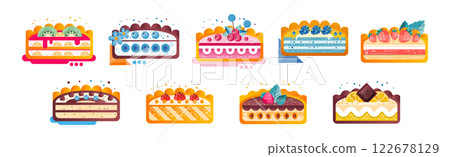 Different Cake Half with Creamy Filling and Berry Vector Set 122678129