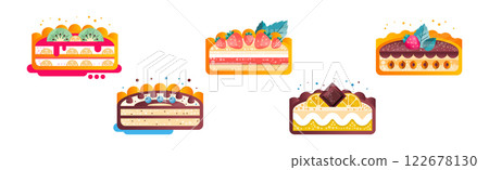Different Cake Half with Creamy Filling and Berry Vector Set 122678130