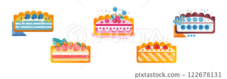 Different Cake Half with Creamy Filling and Berry Vector Set 122678131