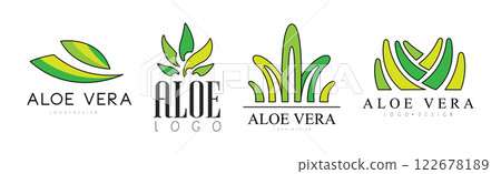 Aloe Vera Plant Logo Design Template Vector Set 122678189