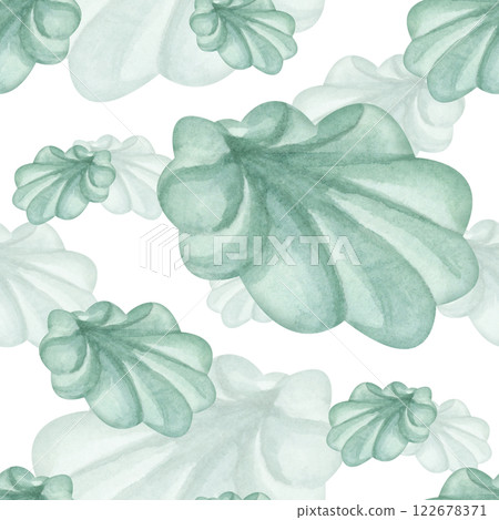 Marshmallow with mint watercolor seamless pattern in light green colors. Hand drawn isolated illustration delicious dessert for kitchen textile, fabric, food packaging, healthy food and cookbooks. Marshmallow with mint watercolor seamless pattern in light green colors. Hand drawn isolated illustration delicious dessert for kitchen textile, fabric, food packaging, healthy food and cookbooks. 122678371