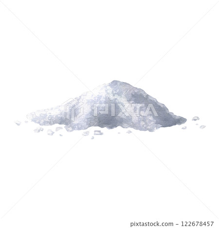 Sea salt scattered. Heap of table salt. Hand drawn watercolor isolated illustration of skin care product or cooking ingredient. Pile of body care scrub. Drawing of eco mineral cosmetic for spa design. 122678457