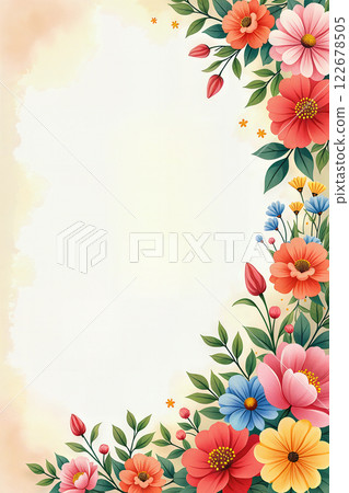 Vibrant floral border on a warm, textured background. 122678505