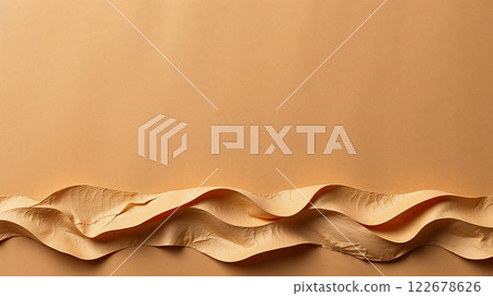 Wavy strip of paper creating an abstract landscape on orange background 122678626