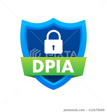 Dpia protecting data with shield and lock symbol 122678889