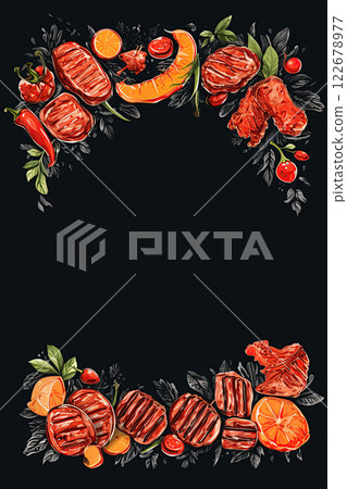 Barbecue flyer design with empty space for your text or logo design. Generative Ai 122678977