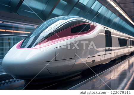 High-speed bullet train. Future of railroad transportation. Generative Ai 122679111