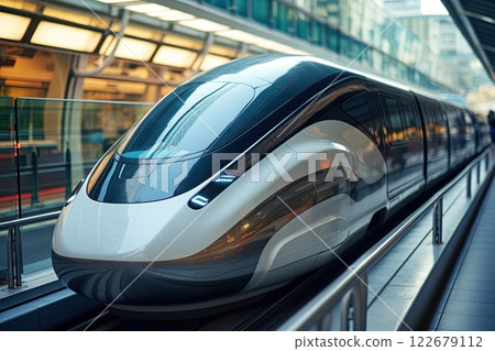 High-speed bullet train. Future of railroad transportation. Generative Ai 122679112