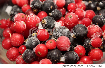 Pattern Of Frozen Mix Of Red And Black Currants Texture Background  122679161