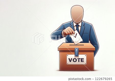A human figure votes by throwing a ballot into the ballot box. Space for text. A human figure votes by throwing a ballot into the ballot box. Space for text. 122679265