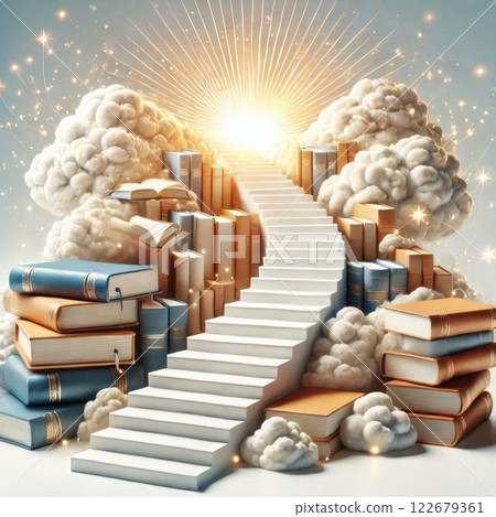 A staircase of books in the clouds. A staircase of books in the clouds. 122679361
