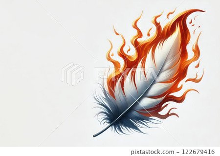 A burning feather with a fire effect. Space for text. A burning feather with a fire effect. Space for text. 122679416