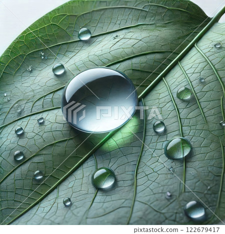 A drop of water on a veined leaf. A drop of water on a veined leaf. 122679417