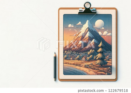 Mountains drawn on a notebook. Space for text. Mountains drawn on a notebook. Space for text. 122679518
