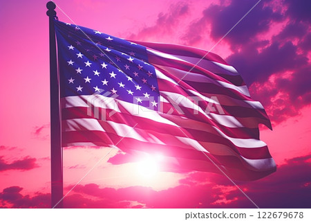 American flag waving in the wind. Ai Generative 122679678