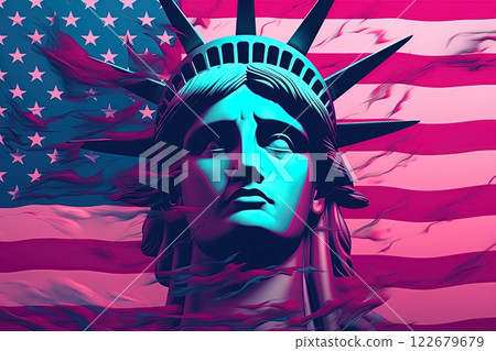 American flag with Statue of Liberty. Generative Ai 122679679