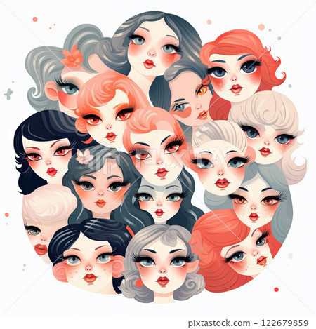 Geometric portraits of several women 122679859