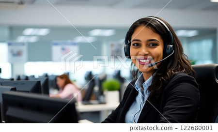Portrait of a Female Call Center Operator Portrait of a Female Call Center Operator 122680001