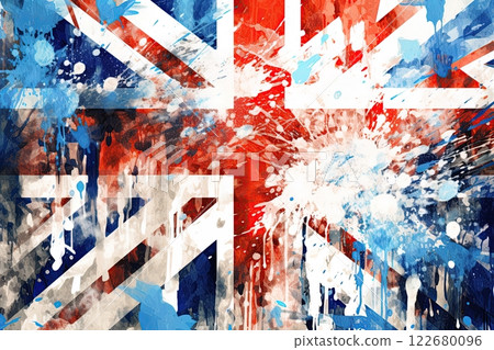 Flag of United Kingdom in abstract pain style design. Generative Ai 122680096