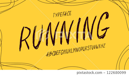 Typeface or font hand drawn made with brushstrokes. Grunge original engraved sketchy alphabet 122680099