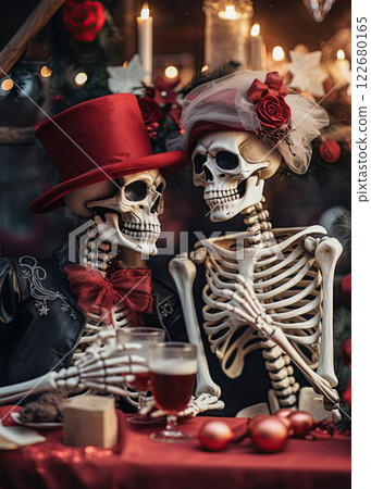 Skeletones in love. Valentines day horror concept. Generative Ai 122680165