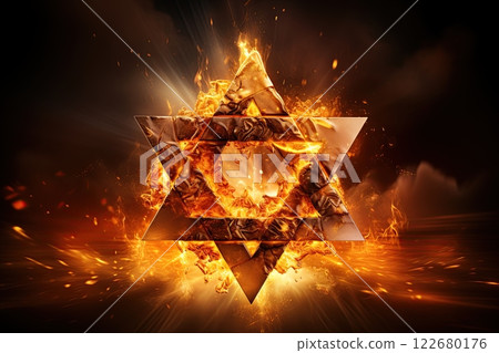 Star of David on fire. Burning in flames. Ai Generative 122680176