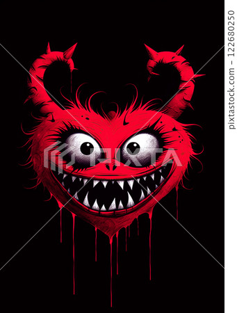 Evil heart emoticon on black background. T shirt design. Generative Ai 122680250