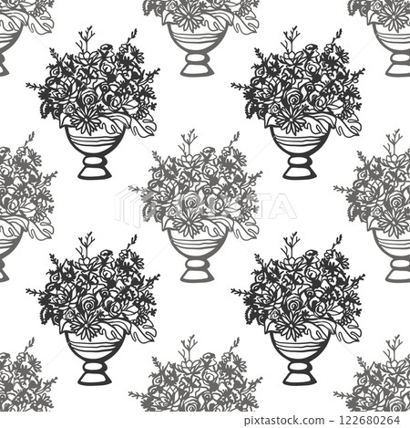 Seamless pattern with garden vases and flower bouquet Seamless pattern with garden vases and flower bouquet 122680264