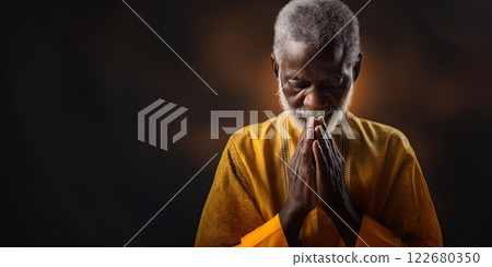 Man praying. Spirituality and religious concept. Ai Generative 122680350