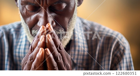 Man praying. Spirituality and religious concept. Ai Generative 122680351
