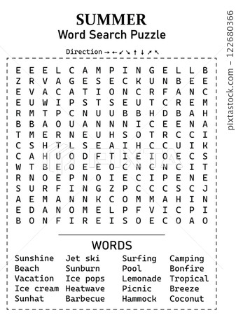 Summer Word Search 15x15 Puzzle Game for Kids, Teens and Adults - Hard, Fun and Educational Activity Page with Hidden Words 122680366