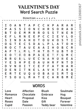 Valentine's Day Word Search 15x15 Puzzle Game for Kids, Teens and Adults - Hard, Fun and Educational Activity Page with Hidden Words 122680367