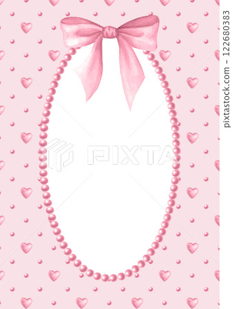 Vertical postcard template with pink beads, hearts, bow and oval necklace, A4. Coquette core. Watercolor isolated hand draw illustration with empty space for text. Romantic invitation, wedding design. Vertical postcard template with pink beads, hearts, bow and oval necklace, A4. Coquette core. Watercolor isolated hand draw illustration with empty space for text. Romantic invitation, wedding design. 122680383